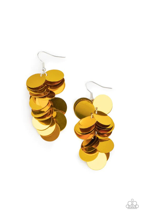 Now You SEQUIN It - Gold Bubbly Cluster Sequins Earrings E#389