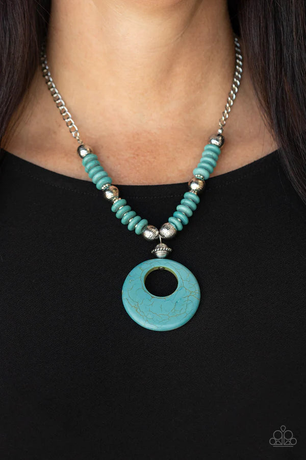 Oasis Goddess - Oversized Blue/Silver Mismatched Stone Discs Pendant "Swing" Accent  Necklace N#107