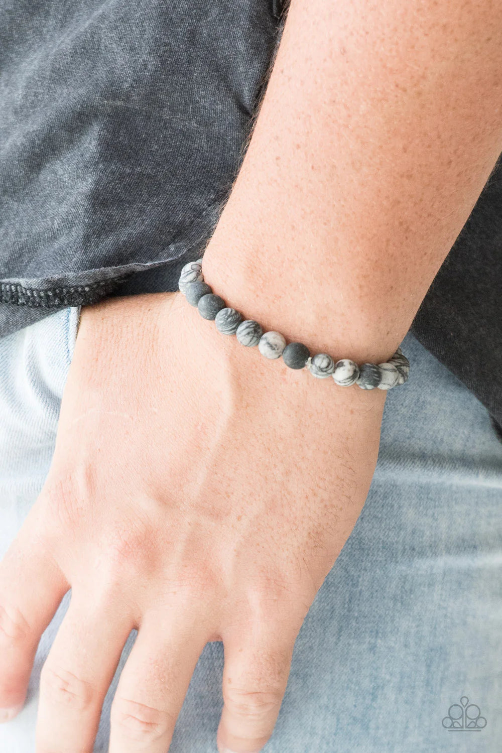Oblivion - Silver Swirling/Dizzying Natural Stone Urban Bracelet B#1110