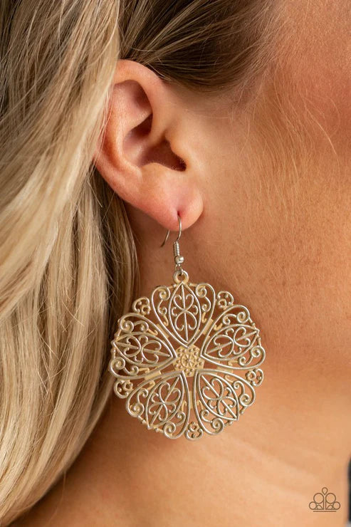 Ocean Paradise - Oversized Brown Filigree Floral Earrings E#2211