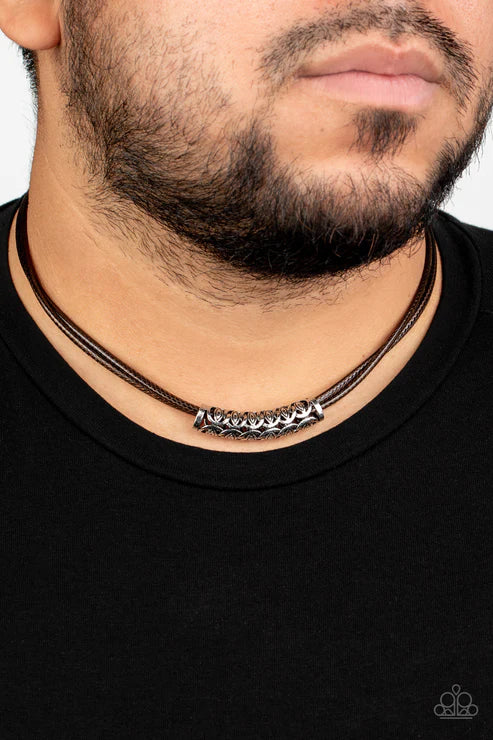 Ocean Rules - Brown Decorative Beach Glide Bar Cord Sliding Knot Closure Urban Necklace N#1636
