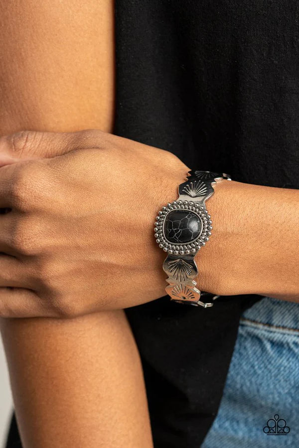 Oceanic Oracle - Matte Black Stone Asymmetrical Scalloped Seashell Bracelet B#289