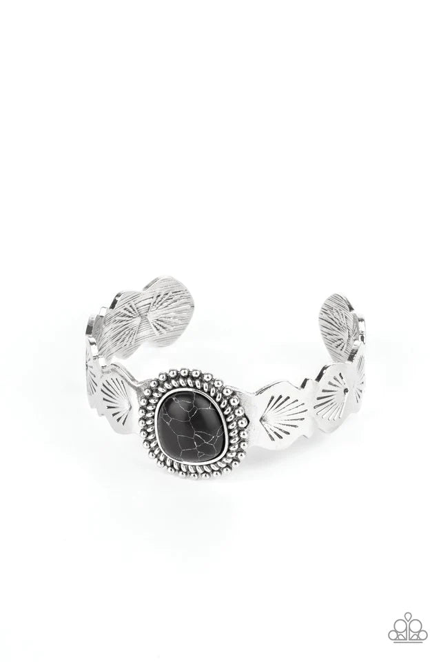 Oceanic Oracle - Matte Black Stone Asymmetrical Scalloped Seashell Bracelet B#289