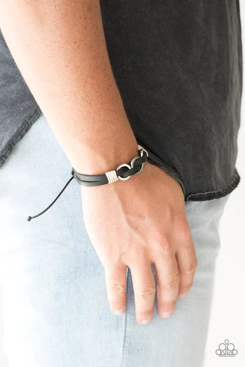Off-Road Tourist - Black/White Infused Twine Cording Leather Adjustable Sliding Knot Closure Urban Bracelet B#1592