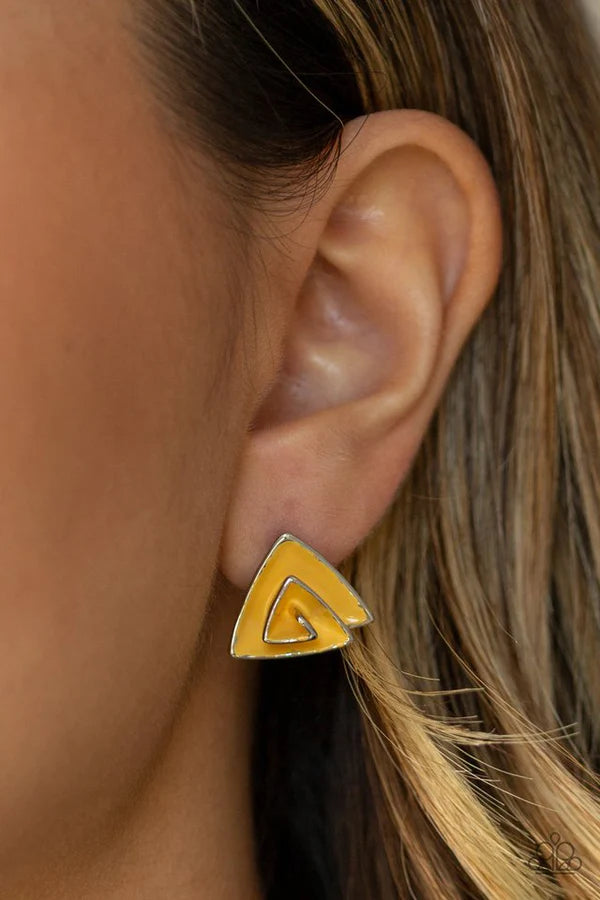 On Blast - Rustic Yellow 3D Folded Triangular Earrings E#923