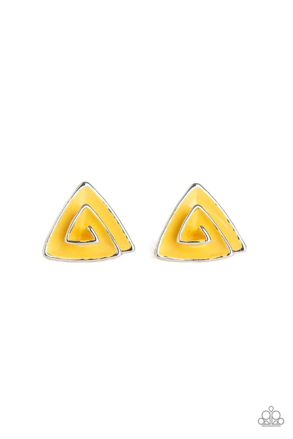 On Blast - Rustic Yellow 3D Folded Triangular Earrings E#923