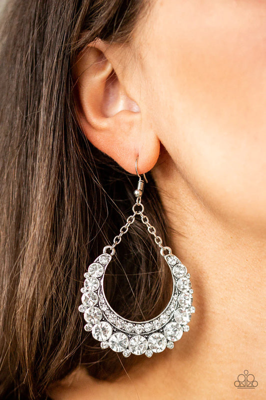 Once In A SHOWTIME - Oversized White Dipped Encrusted Earrings E#1281