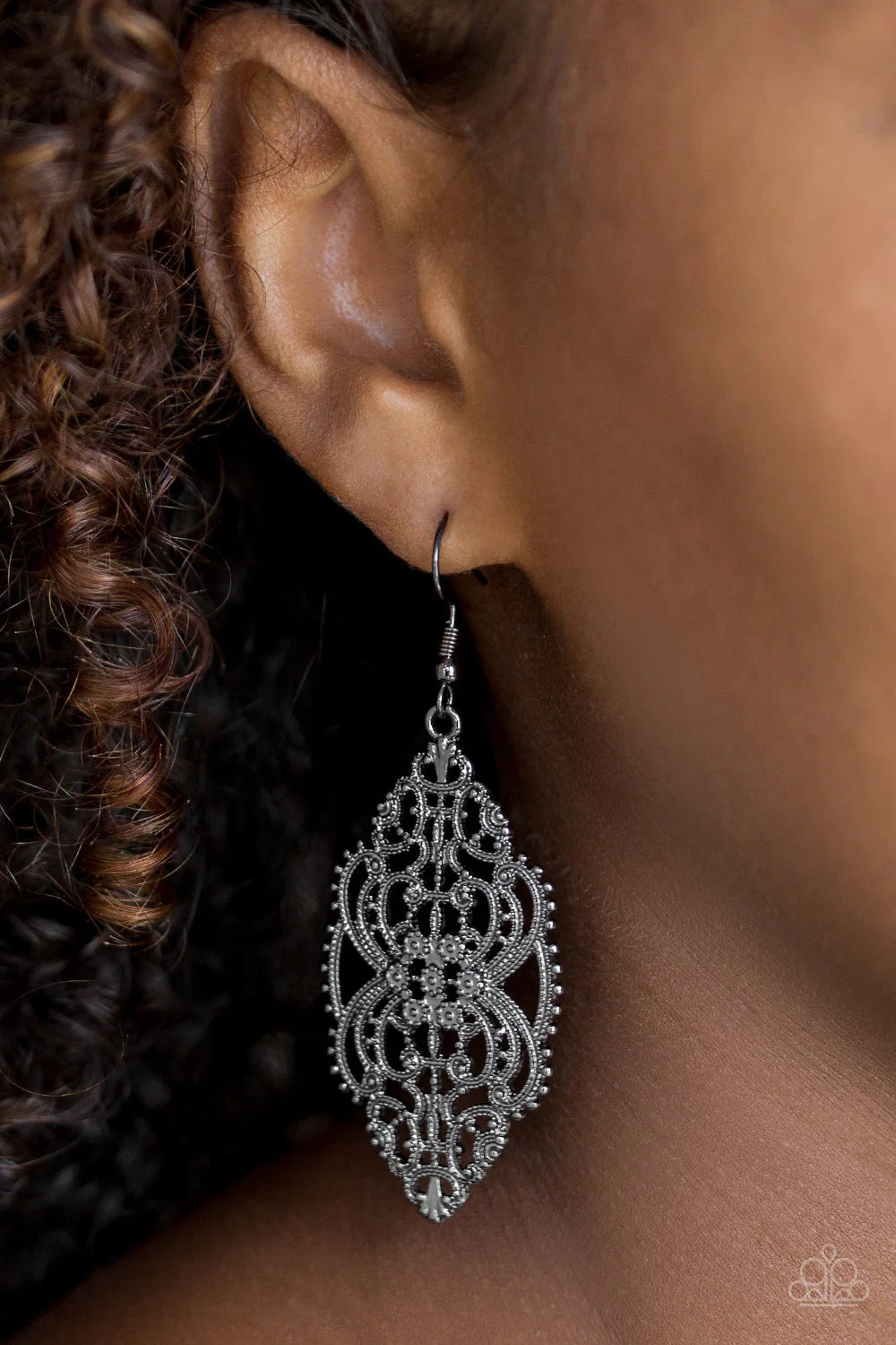 Ornately Ornate - Black Dotted Swoop/Swirl Filigree Earrings E#1393