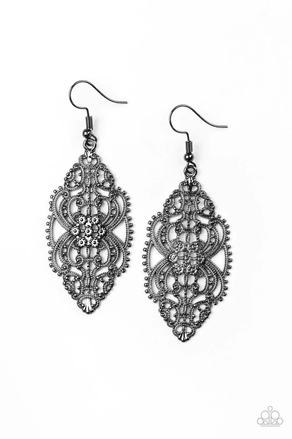 Ornately Ornate - Black Dotted Swoop/Swirl Filigree Earrings E#1393