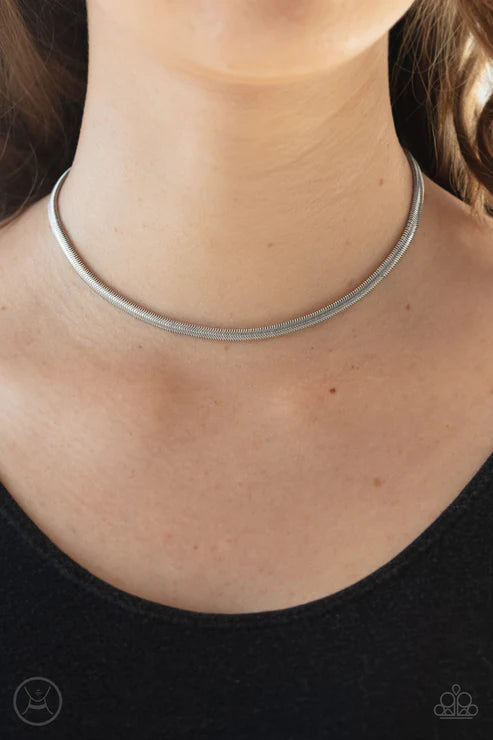 Flat Out Fierce - Silver Flat Snake Chain Bold Industrial Snake Necklace N#2555