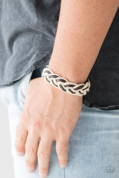 Outback Outlaw - Oversized Brown/White Laced Weaved Rope Leather Urban Bracelet B#2122