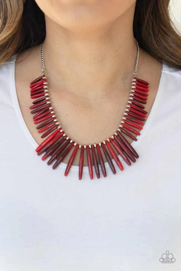 Out of My Element - Red Smoky Ombre Flanked Rod Fringe Necklace N#357