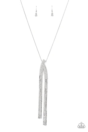 Out of the SWAY - Oversized White Duo Flat Overlap Encrusted Chain Stream Snake Chain Necklace N#968