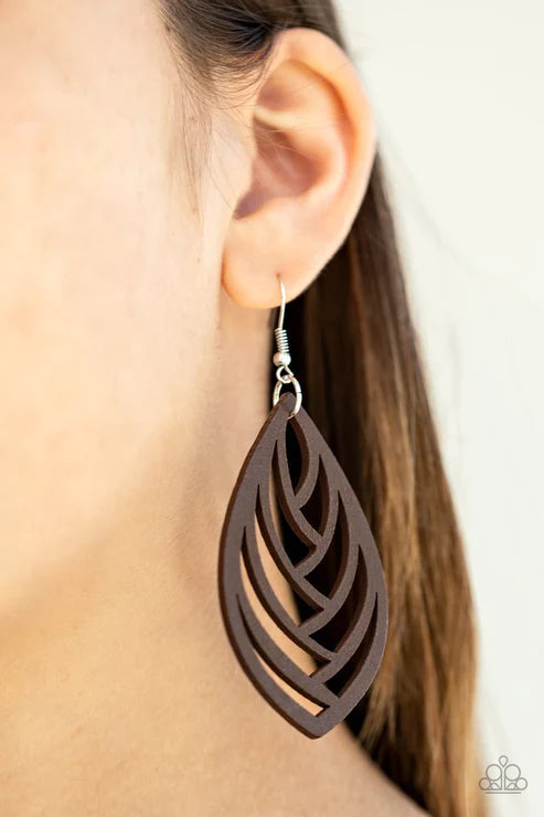 Out of the Woodwork - Oversized Brown Airy 3D Leafy Wood Earrings E#1948