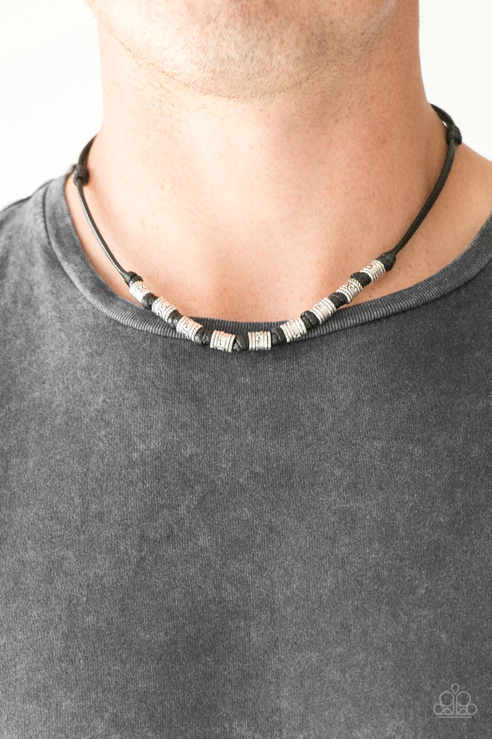 PIRATE First Class - Black/Silver Pirate Decorative Knotted Cord Button Loop Urban Necklace N#1152