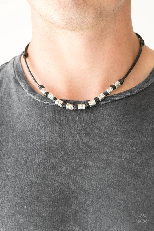 PIRATE First Class - Black/Silver Pirate Decorative Knotted Cord Button Loop Urban Necklace N#1152