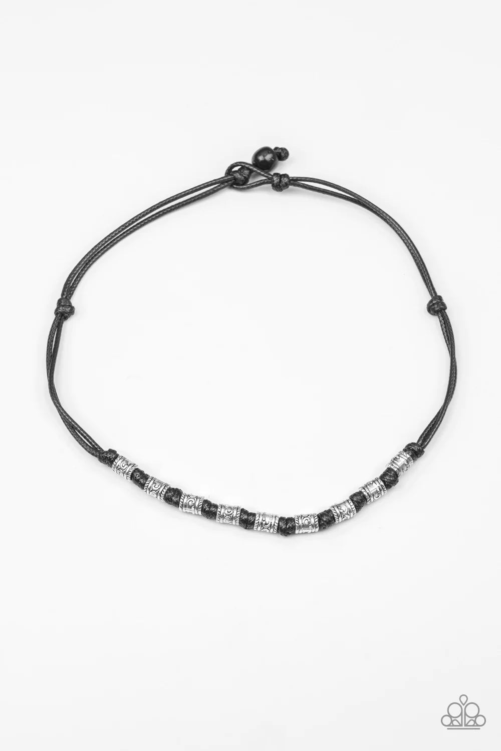 PIRATE First Class - Black/Silver Pirate Decorative Knotted Cord Button Loop Urban Necklace N#1152