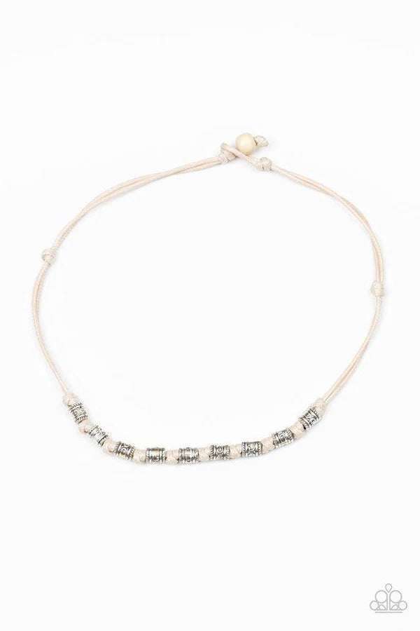 PIRATE First Class - White/Silver Pirate Decorative Knotted Cord Button Loop Urban Necklace N#1150