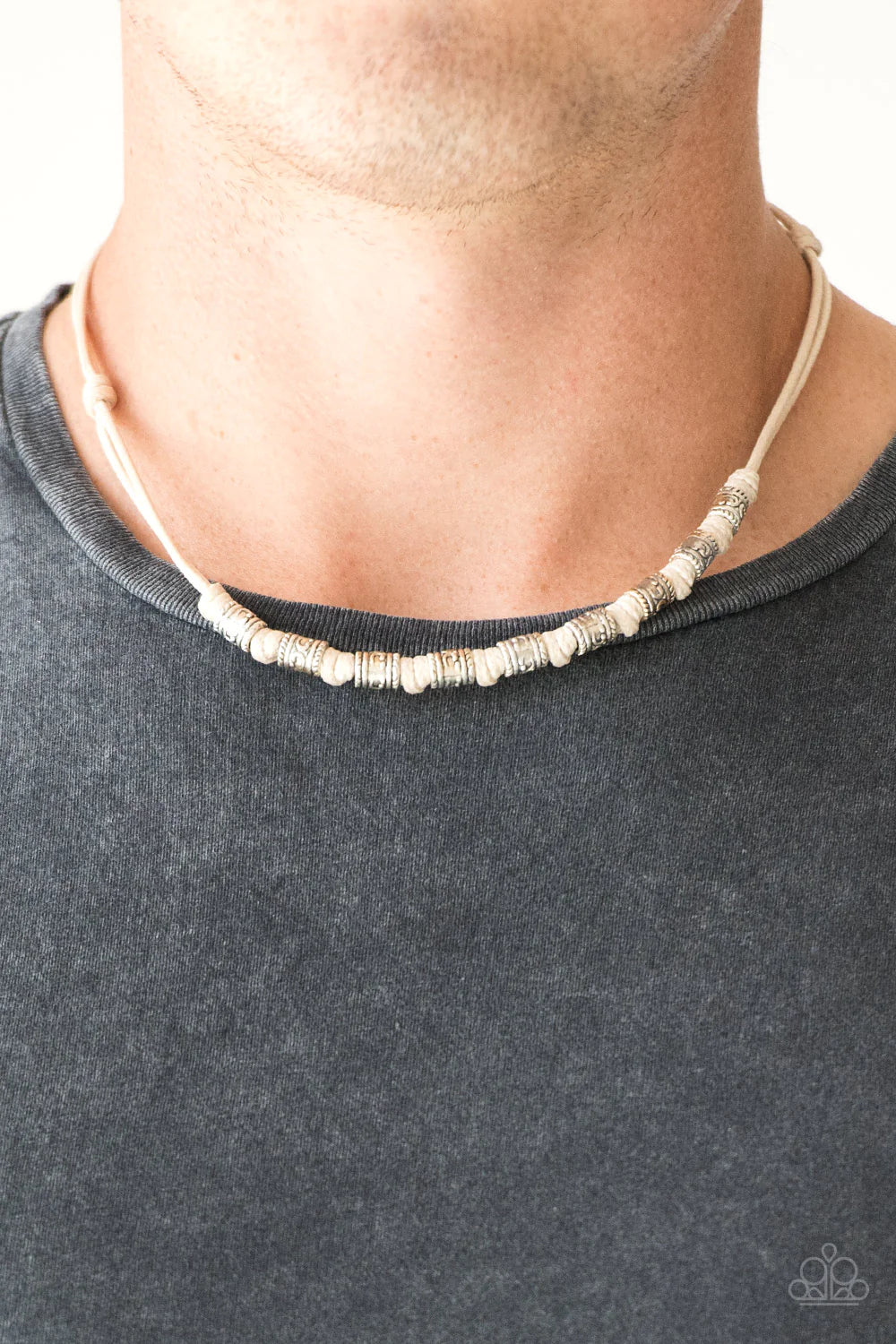PIRATE First Class - White/Silver Pirate Decorative Knotted Cord Button Loop Urban Necklace N#1150