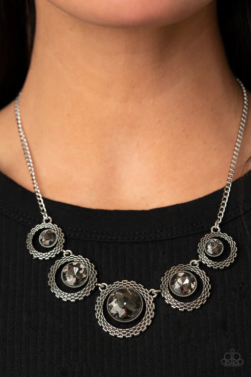 PIXEL Perfect - Smoky Silver Asymmetrical Nestled Necklace N#2573