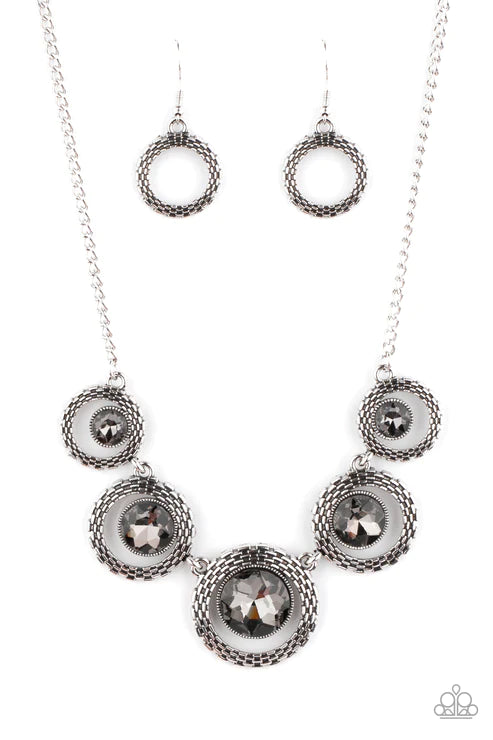 PIXEL Perfect - Smoky Silver Asymmetrical Nestled Necklace N#2573