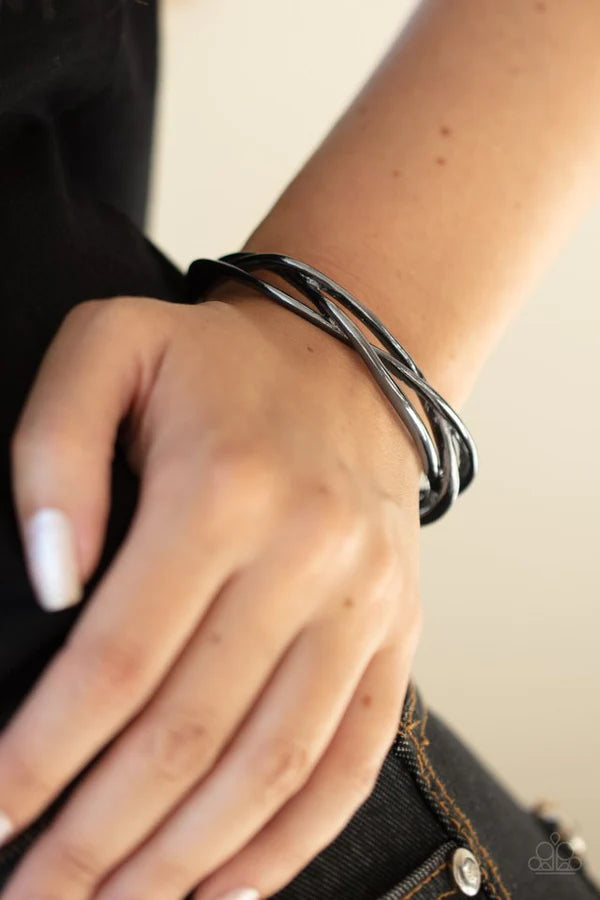 PLAIT Tectonics - Black Plaited Braid Bars Cuff Bracelet B#341