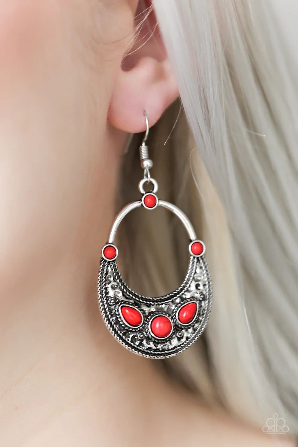 Paleo Paradise - Fiery Red Round/Teardrop Hammered Stone Earrings E#1322