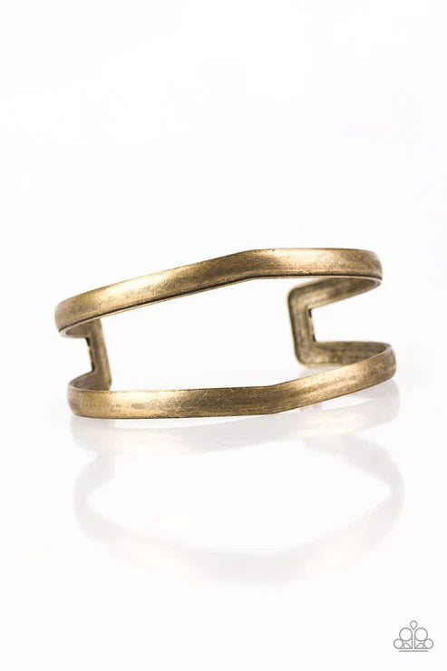 Palm Trees and Pyramids - Brass Geometric Cuff Bracelet B#2126