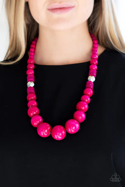 Panama Panorama - Oversized Pink/Silver Infused Distressed Wood Drape Necklace N #2173