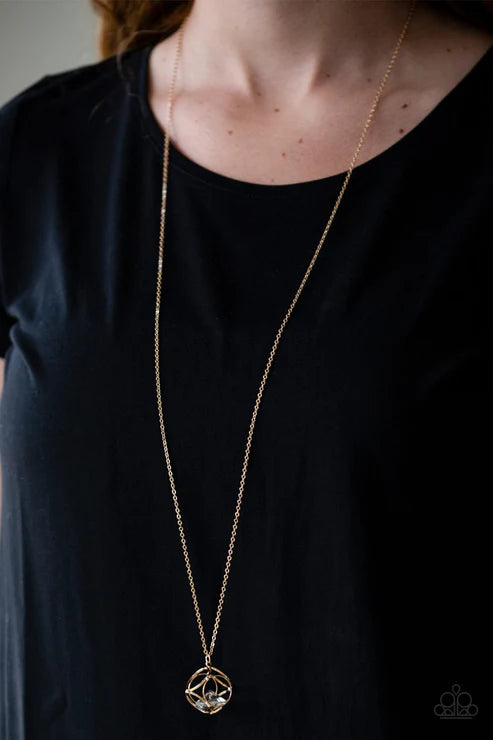 Pandoras Box - Gold Ice Floating Box Necklace N#1823