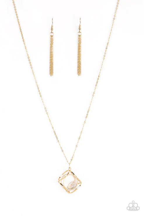 Pandoras Box - Gold Ice Floating Box Necklace N#1823
