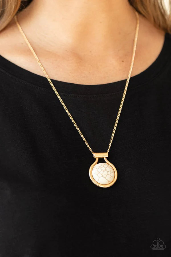 Patagonian Paradise - Gold/White Encased Artisan Stone Pendant Necklace N#824