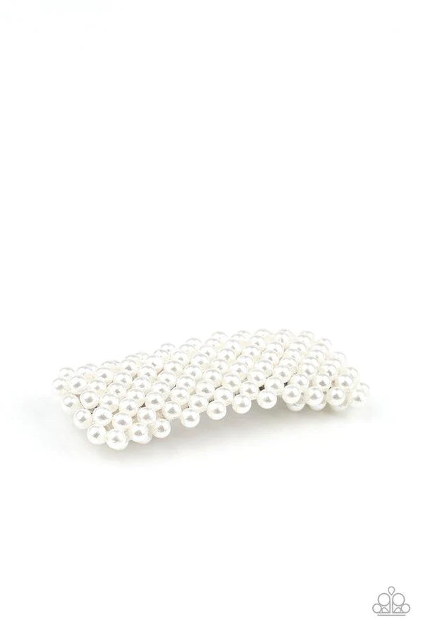 Pearl-Clutching Posh - Oversized Bubbly Vintage White Pearl Stacked Rectangular Snap Hair Clip HH#801