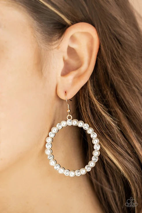 Pearl Palace - Bubbly Gold Pearl Encrusted Hoop Earrings E#2669