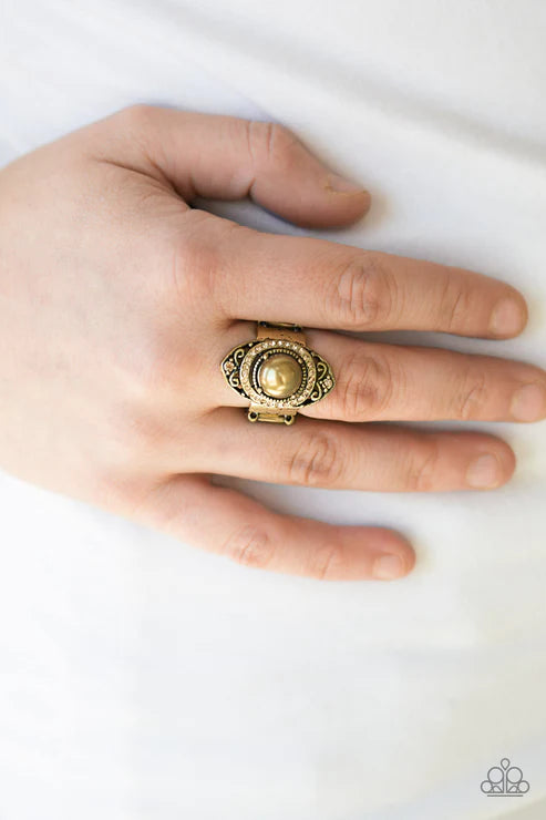 Pearl Posh - Brass Pearl Topaz Floating Illusion Encrusted Ring R#1868