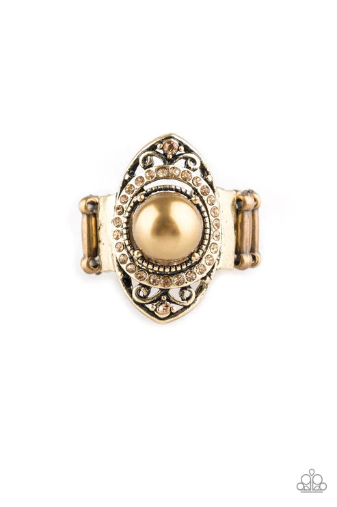 Pearl Posh - Brass Pearl Topaz Floating Illusion Encrusted Ring R#1868