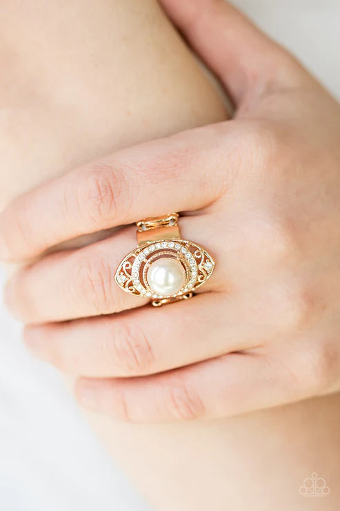 Pearl Posh - Gold Pearl Floating Illusion Encrusted Ring R#1867