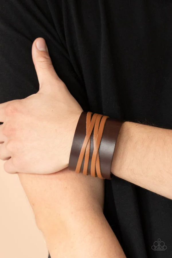 Pirate Plunder - Oversized Brown/Tan Rugged Pirate CrissCross Studded Leather Urban Bracelet B#359