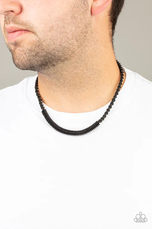 Plainly Primal - Black Knotted Braided Cord Wood Disc Button Loop Closure Urban Necklace N#1653