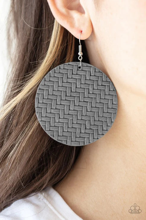 Plaited Plains - Oversized Silver Plaited Laced Weaved Leather Earrings E#2432