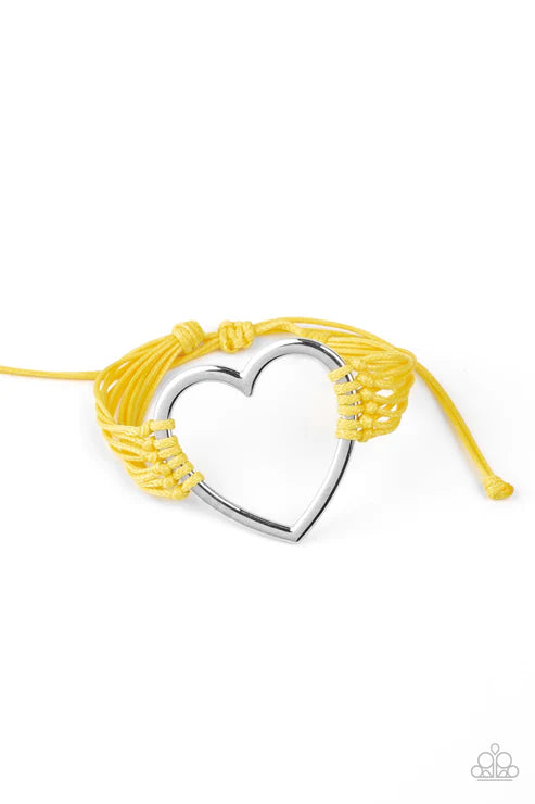 Playing With My HEARTSTRINGS - Oversized Yellow Airy 3D Heart Knotted Cord Bracelet B#2057