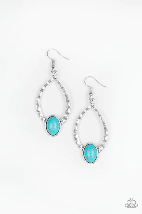 Pony Up - Blue Oval Stone Hammered Teardrop Earrings E#2441