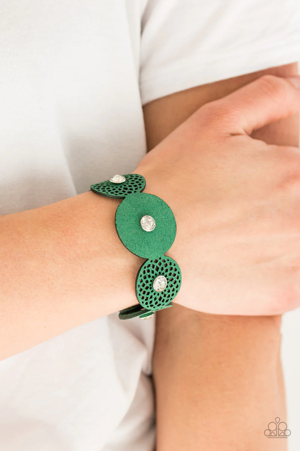 Poppin Popstar - Green Dotted Suede Bracelet B#597