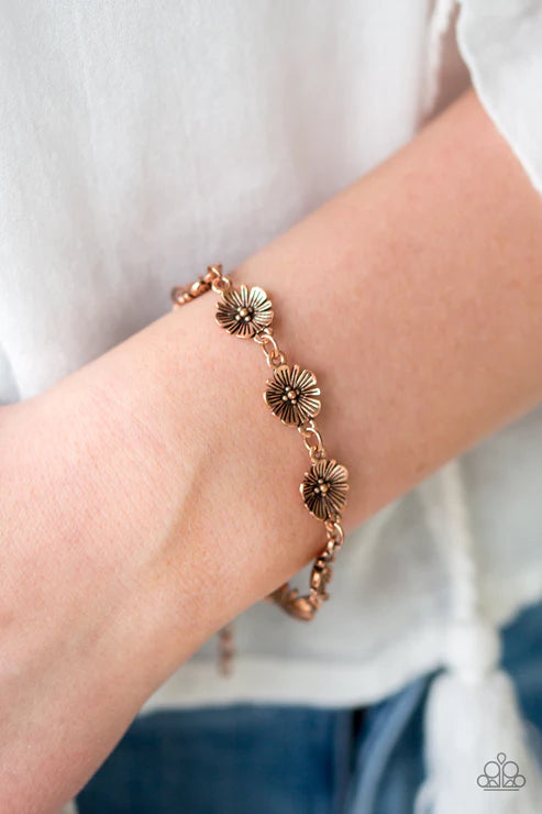 Poppy Posh - Copper 3D Poppy Flower Links Bracelet B#1586