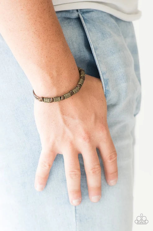 Port Of Call - Brown/Brass Ornate Knotted Cord Sliding Knot Closure Urban Bracelet B#1940