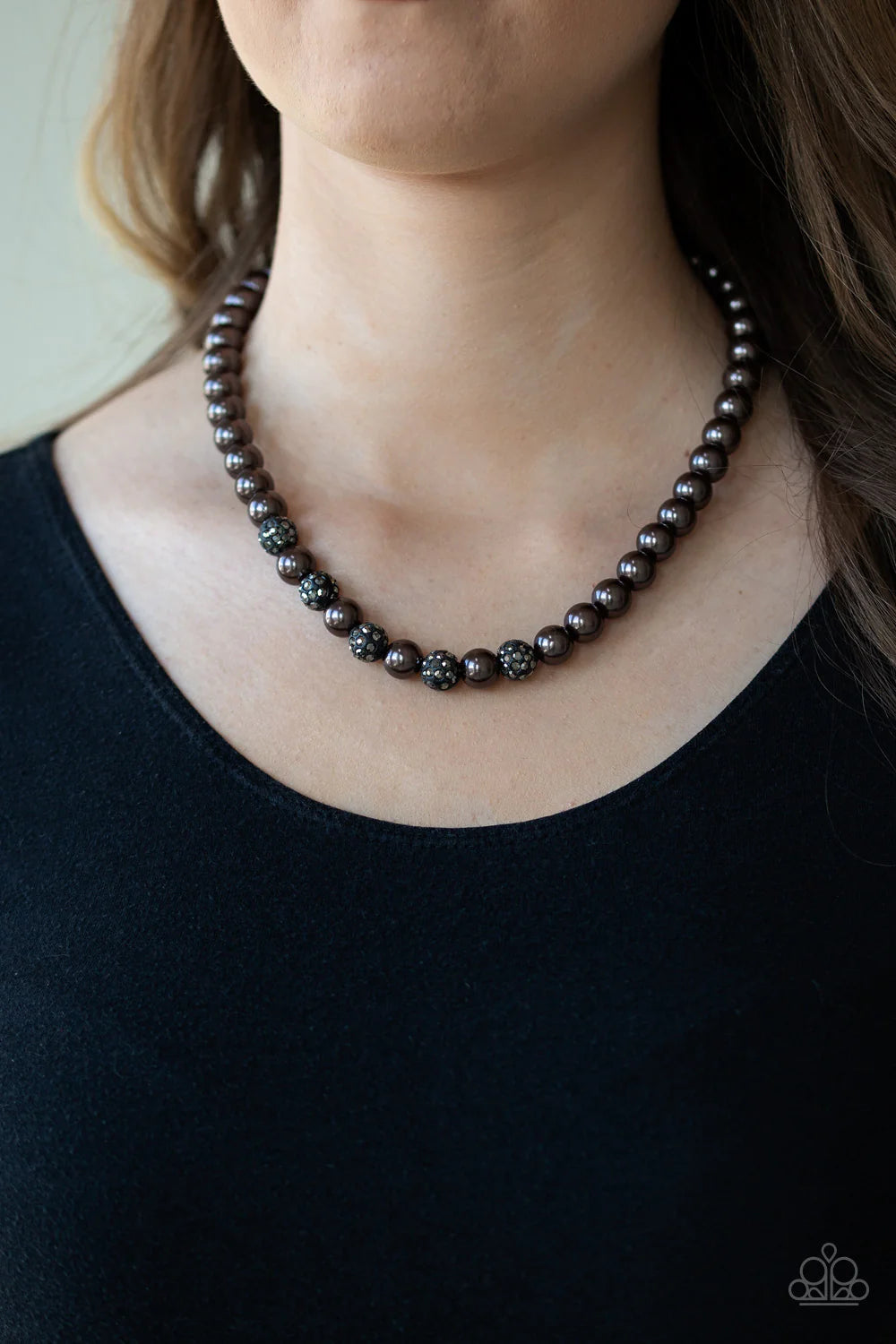 Posh Boss - Black/Gunmetal Pearl Encrusted Hematite Necklace N#1348