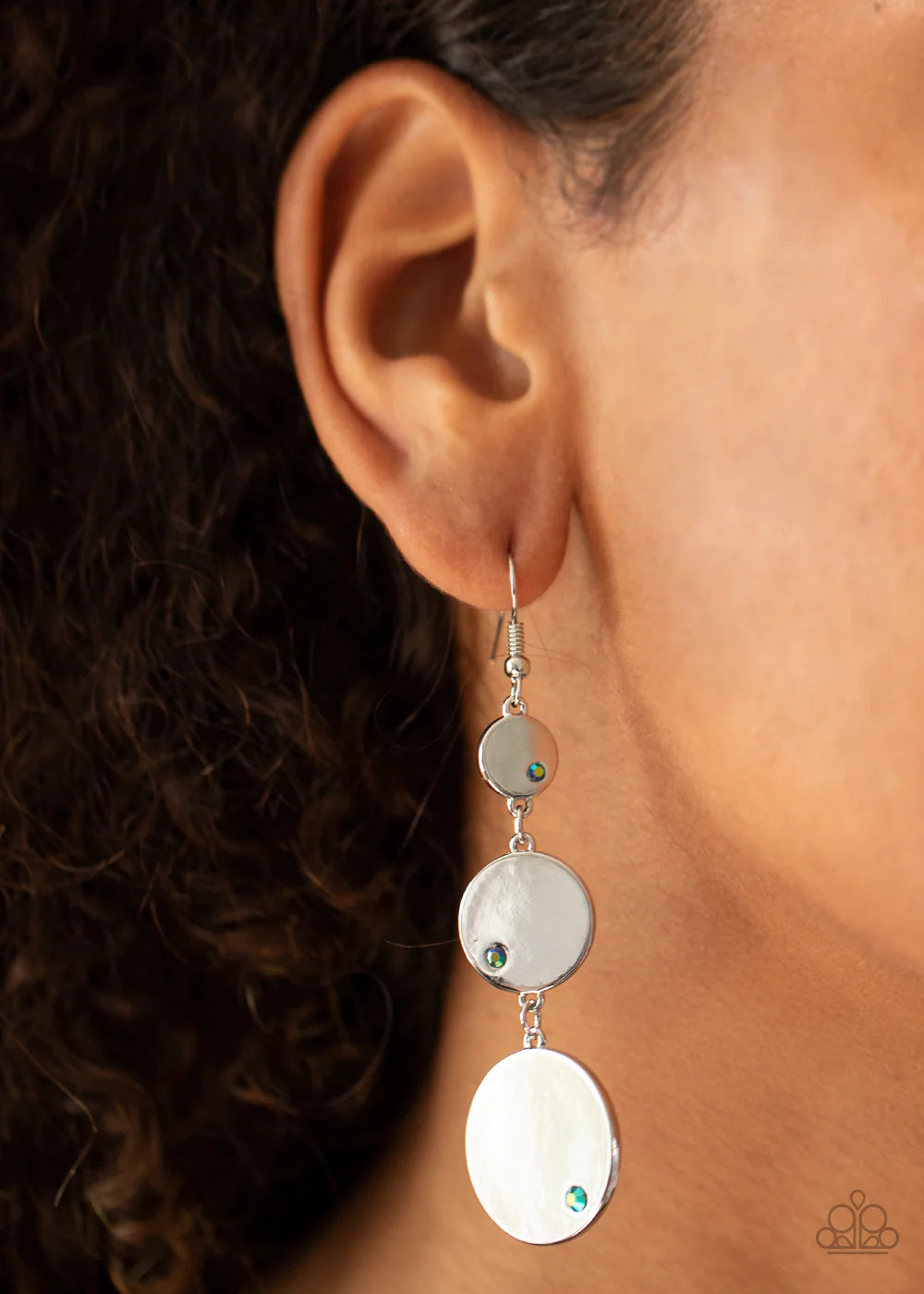 Poshly Polished - Oversized Multi Haphazardly Dotted Iridescent Encrusted Trio Disc Earrings E#321