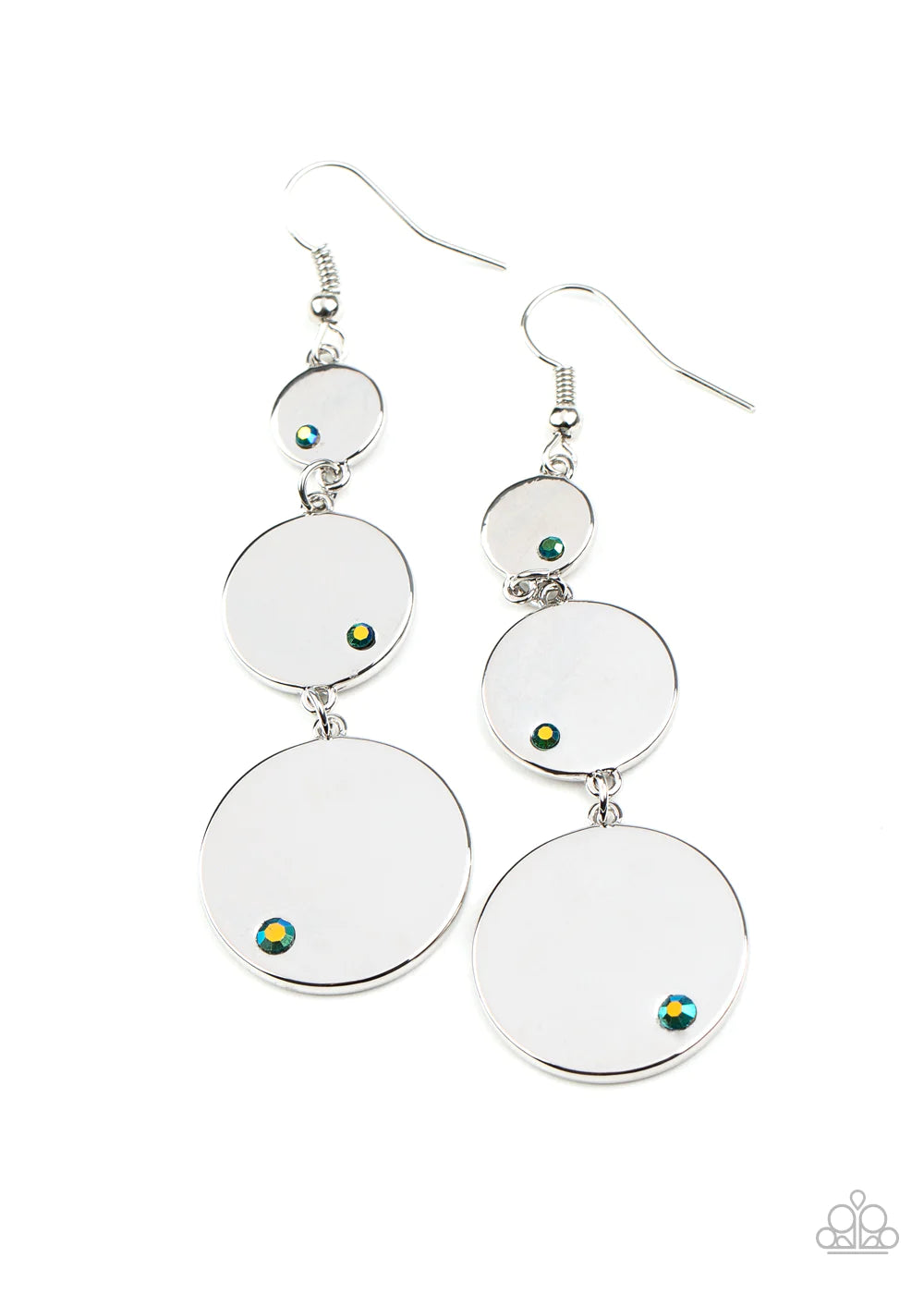 Poshly Polished - Oversized Multi Haphazardly Dotted Iridescent Encrusted Trio Disc Earrings E#321