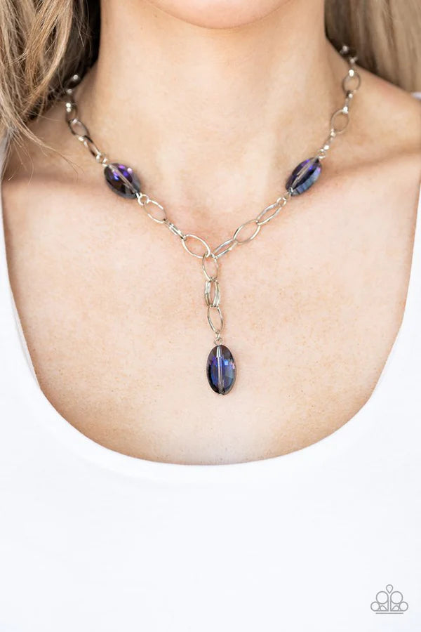 Power Up - Purple Oval Faceted Iridescent Crystal Teardrop Necklace N#826