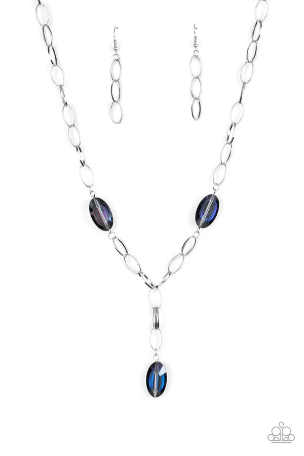 Power Up - Purple Oval Faceted Iridescent Crystal Teardrop Necklace N#826